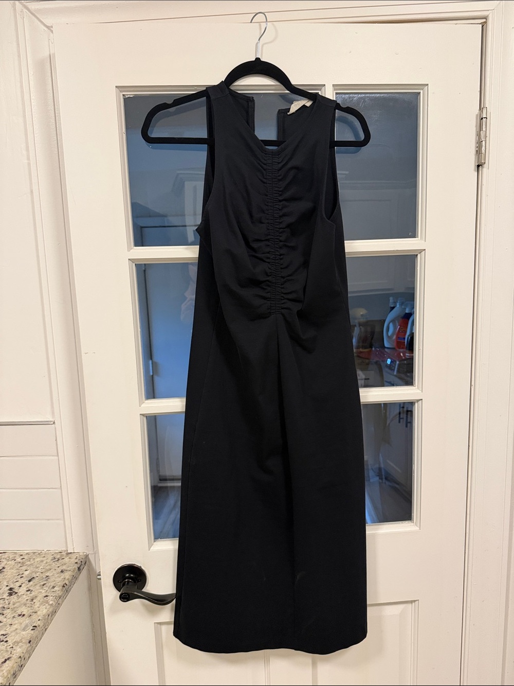 Boden Black Sleeveless Ruched-Back Midi Dress